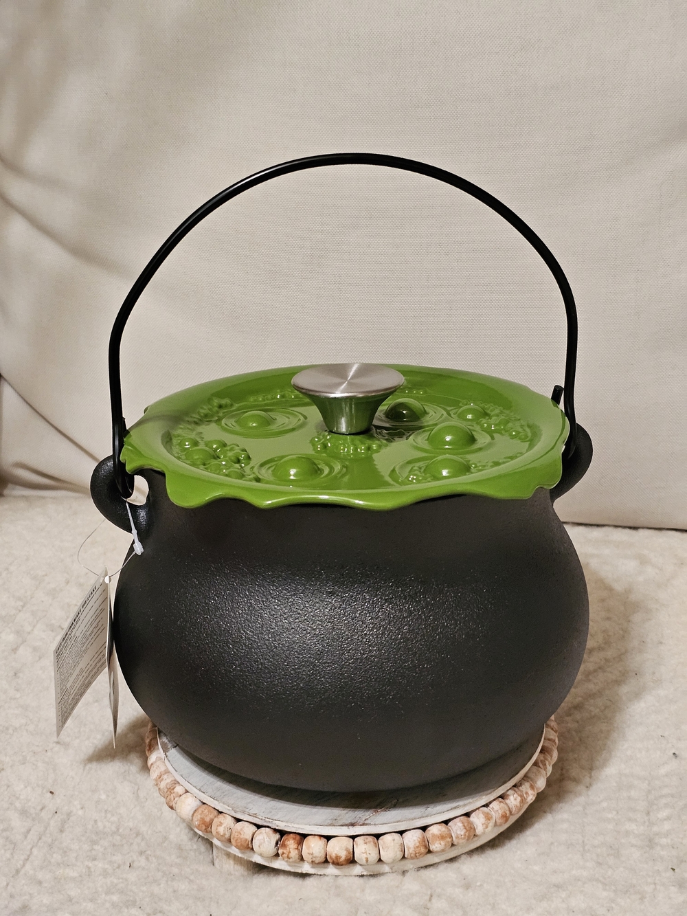 6-Quart Smith and Clark  Cast Iron Cauldron Pot with Green 'Bubbling' Lid Witch